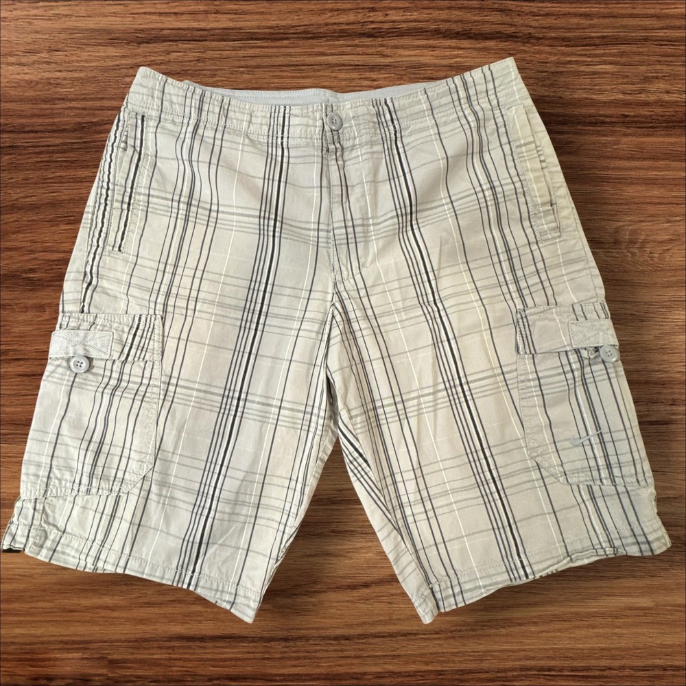 Nike The Athletic Dept Cargo Shorts Men's Large Gray Plaid Cotton 36 Waist Y2K